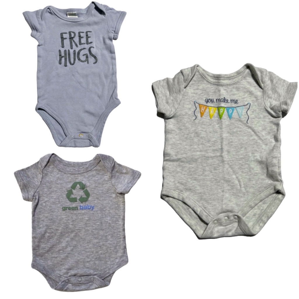 Mixed Brand 3 Piece Gender Neutral Baby Short Sleeve Bodysuit Bundle 0-3 Months